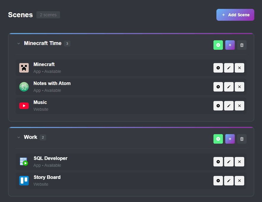 Illustration of productivity tools in Scene Starter application